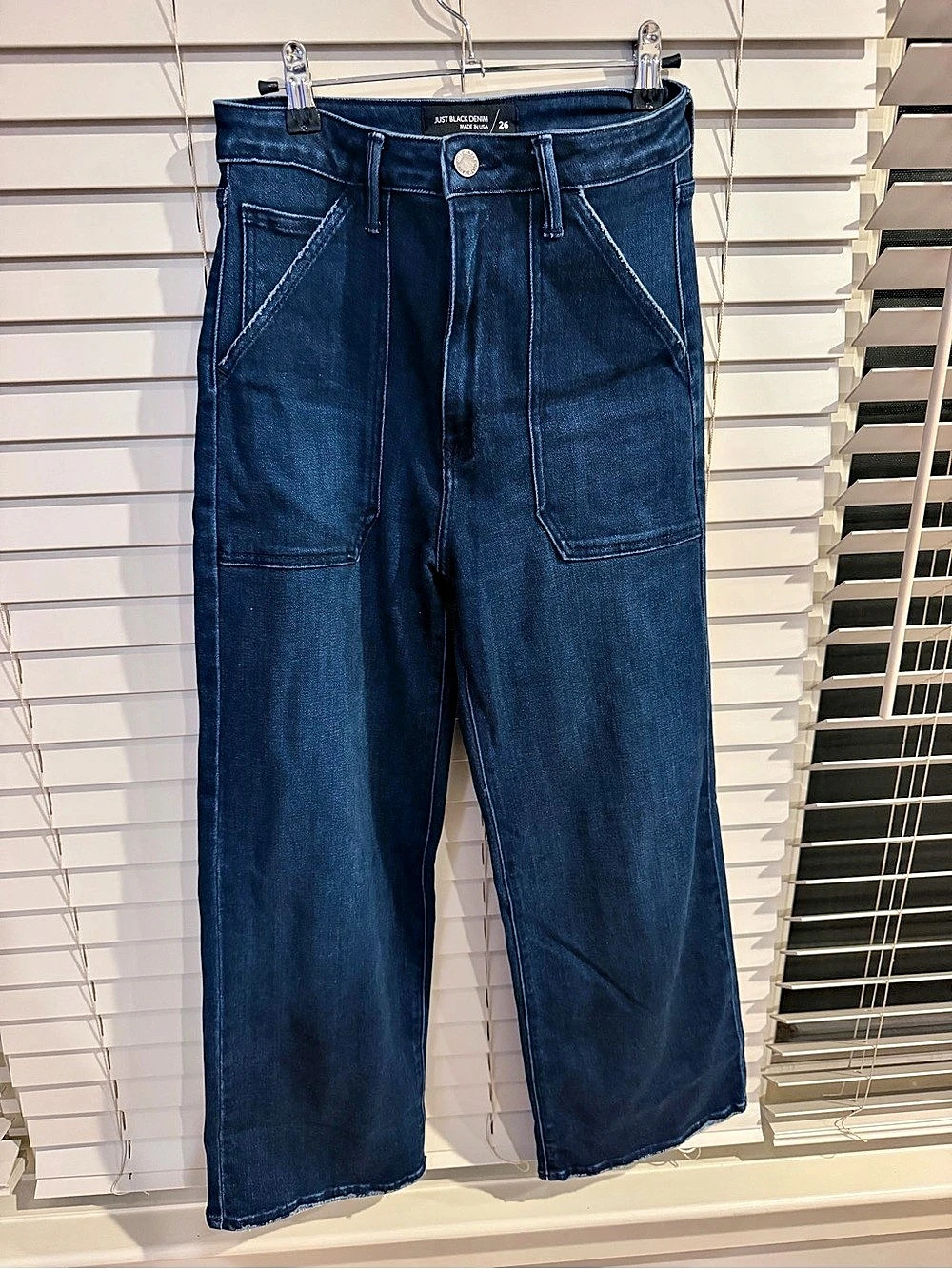 Just Black Denim Patch Pocket Wide Leg Jeans Blue Waist 26